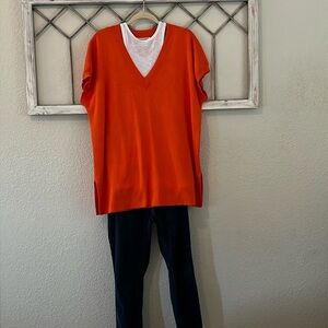 XL orange v neck short sleeve sweater